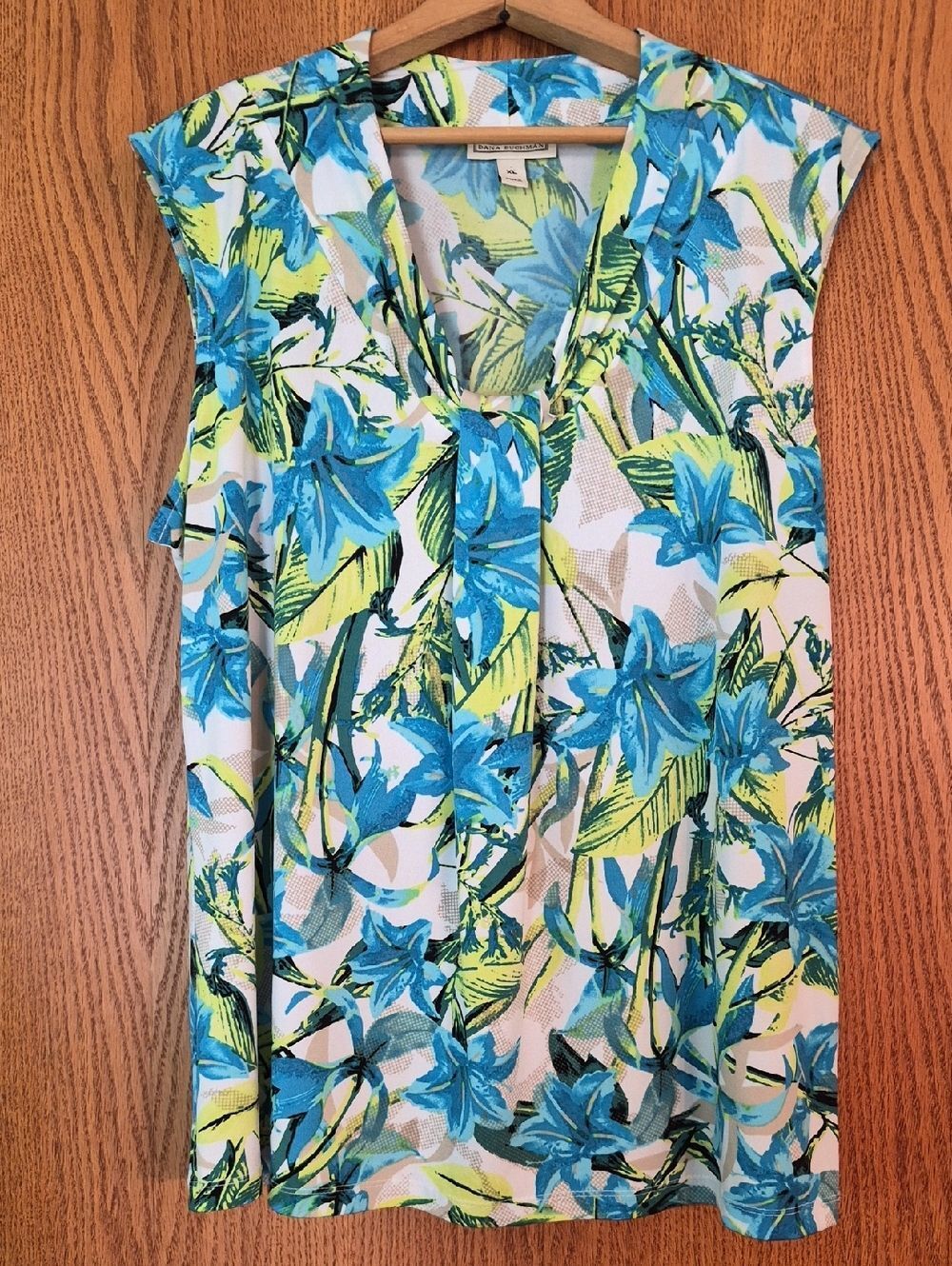 Pretty Dana Buchman Blue Green Floral Tank Top Sz XL